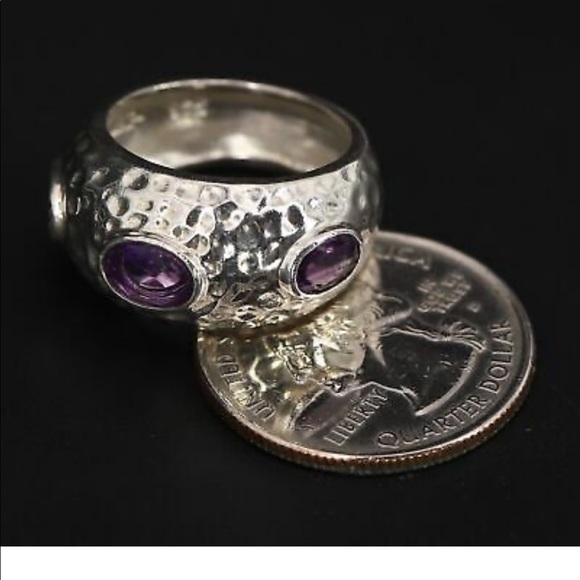 Sterling Silver - ALUMA Amethyst Hammered Tapered Band Ring Size 6.75 - 8g - Picture 4 of 5